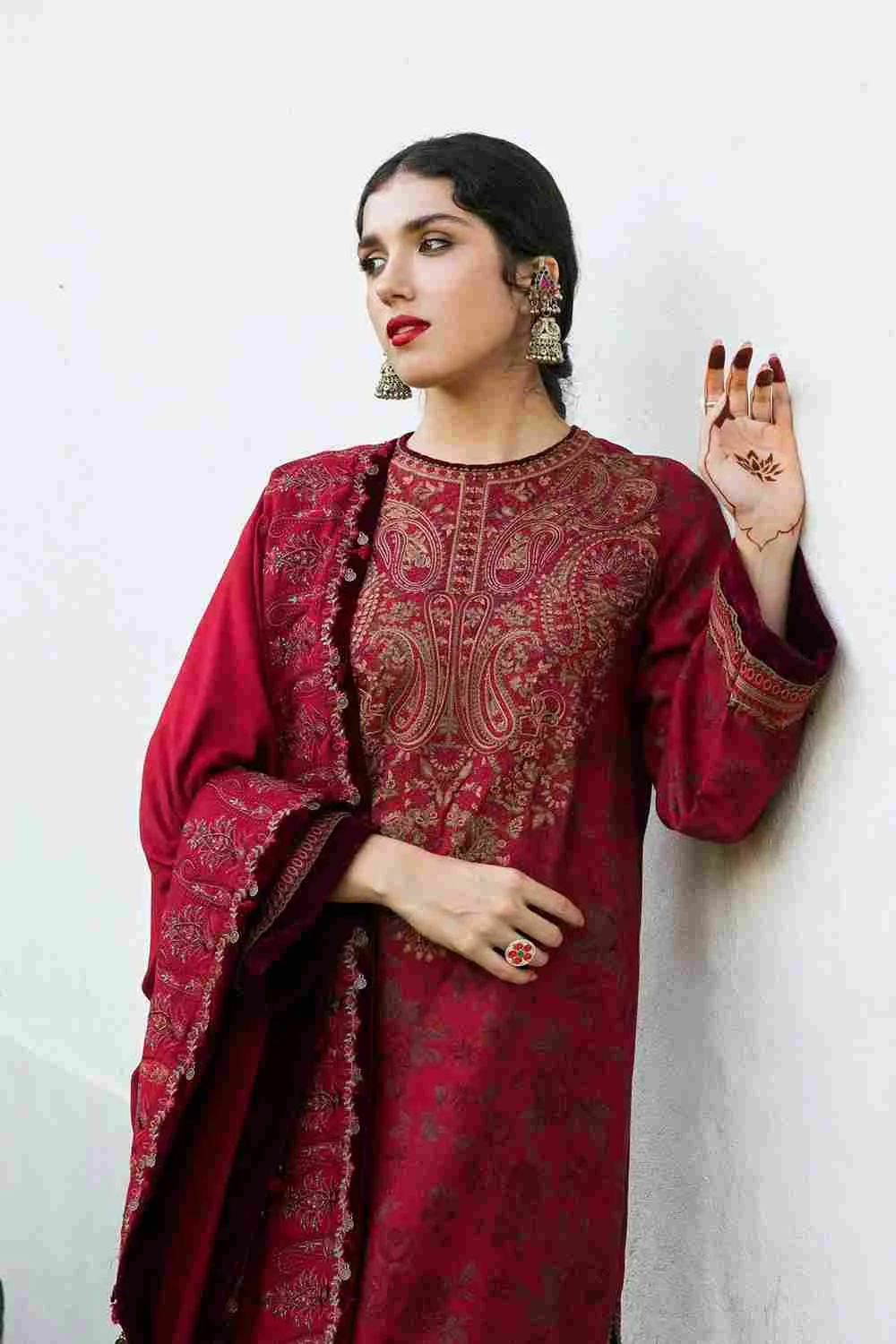 Zara Shahjahan Carmine Winter Shawl 3Piece Bahar in Bangladesh