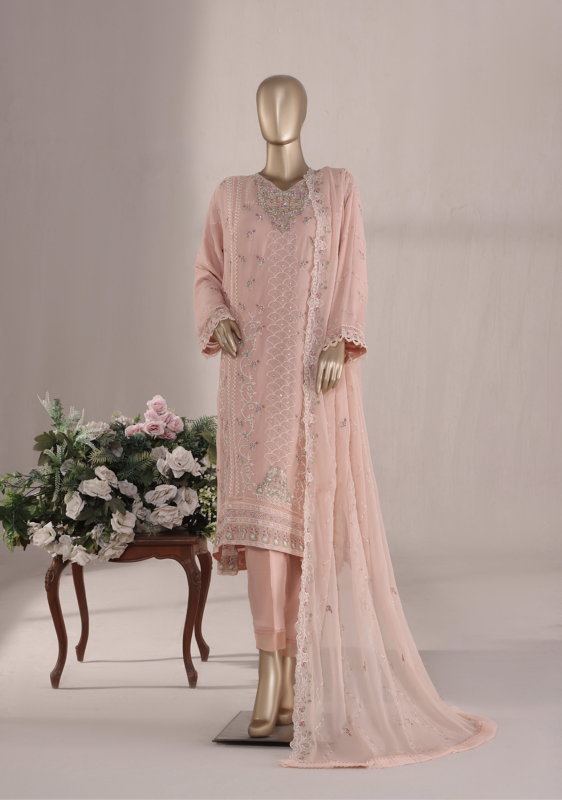 Bin Saeed Stitched Chiffon 3 Piece | Off-White