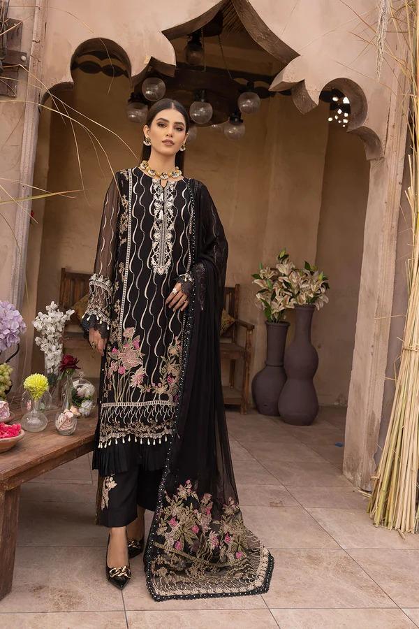 Johra black gold luxury chiffon collection 3 piece JH-528