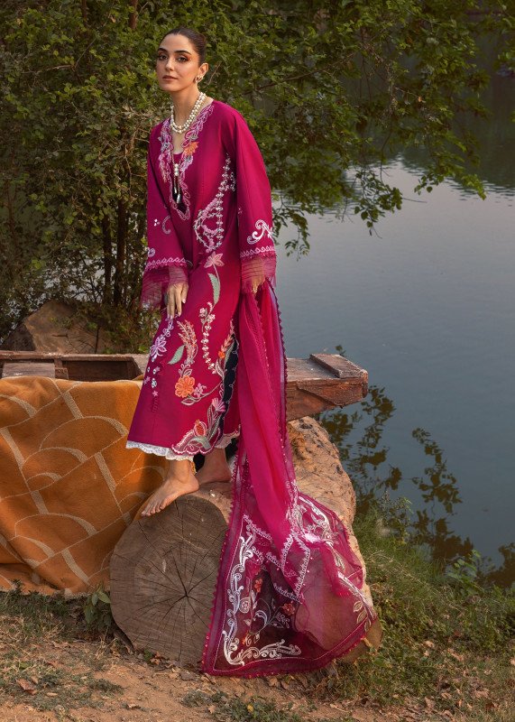 Crimson Luxe Lawn Unstitched Exclusive Collection 2025 | MIRROR GARDEN - D3A