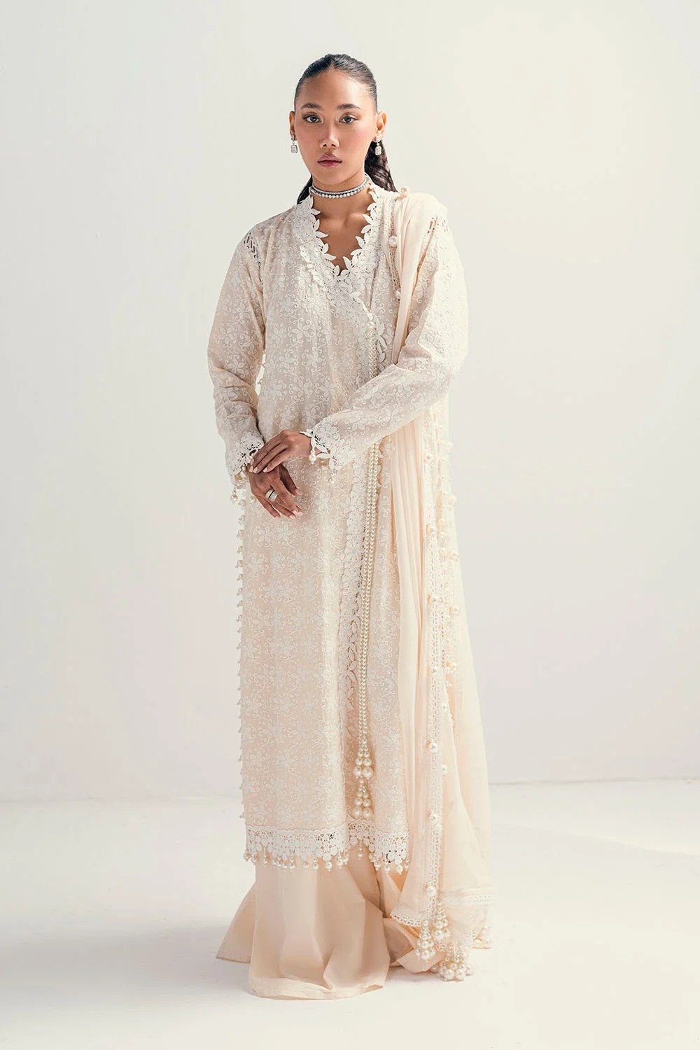 Gul Ahmed Unstitched Schiffli Embroidered Lawn With Chiffon Dupatta  | SHELAI25110