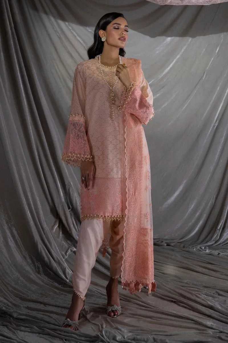 Sana Safinaz coral pink embroidered 3pc available in Shelai