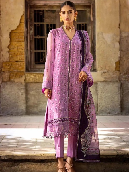 Gul Ahmed FE-32022 Embroidered Chiffon Unstitched Suit with Digital Printed Paper Cotton Dupatta