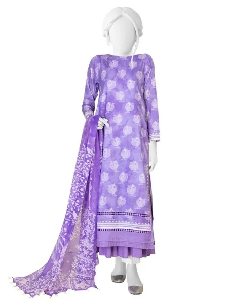 J. JLAWN-S-23-130 Purple Bahareh Lawn Unstitched 3Piece with Chiffon Dupatta