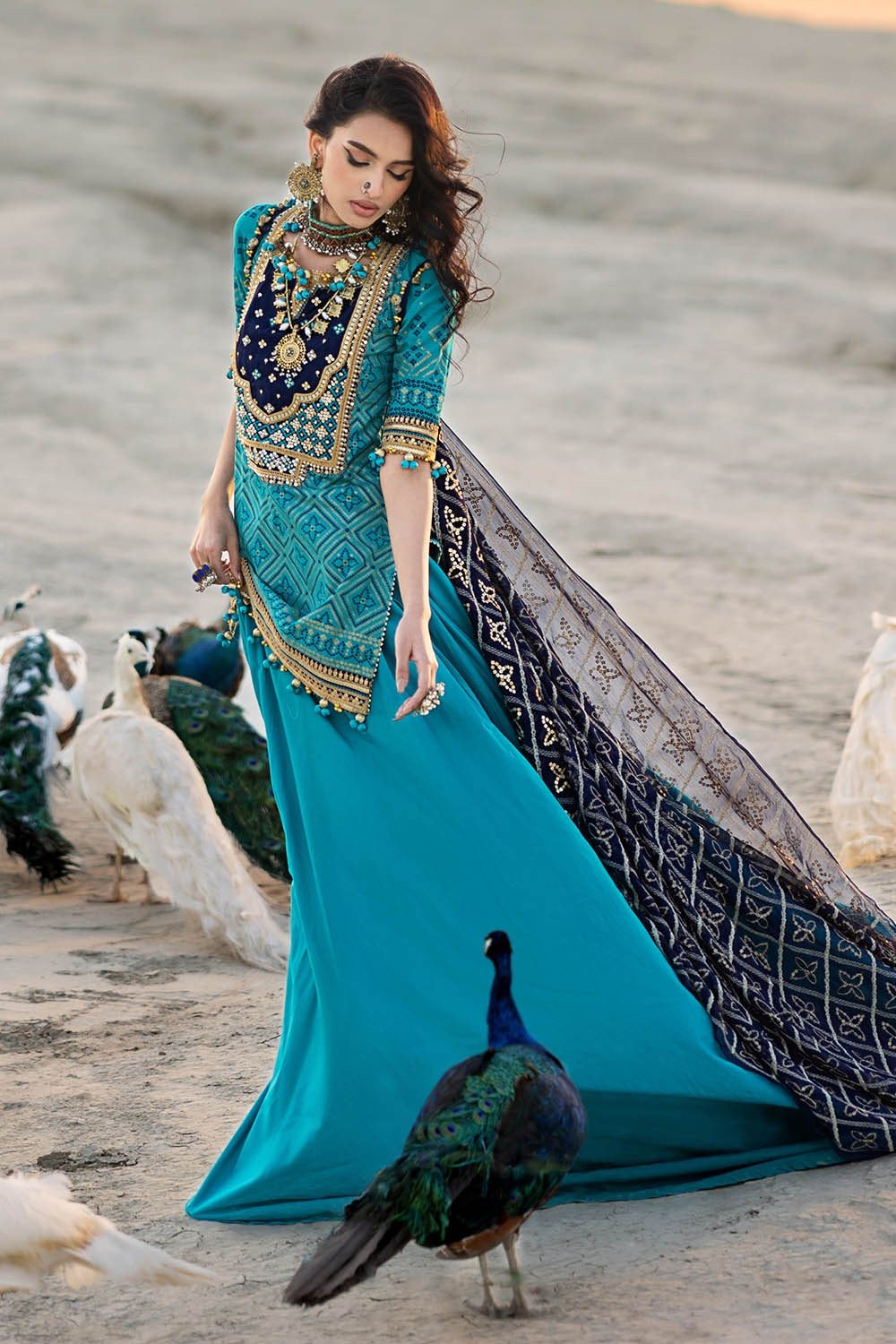 3 Piece Unstitched Embroidered Lawn Suit with Zari Sequins Embroidered Chiffon Dupatta BM-52021