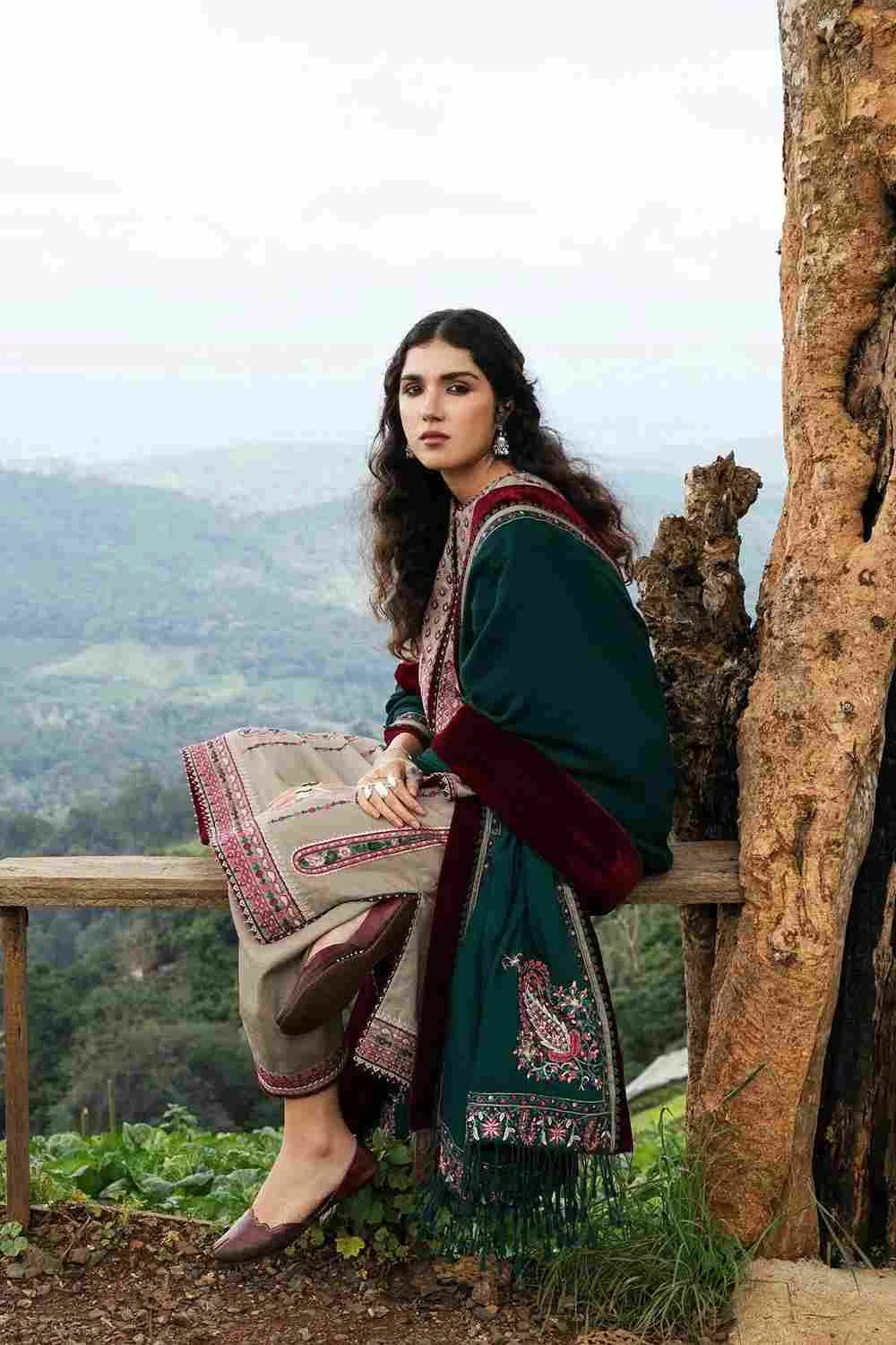 Zara Shahjahan Olive Winter Shawl 3Piece Cyra in Bangladesh