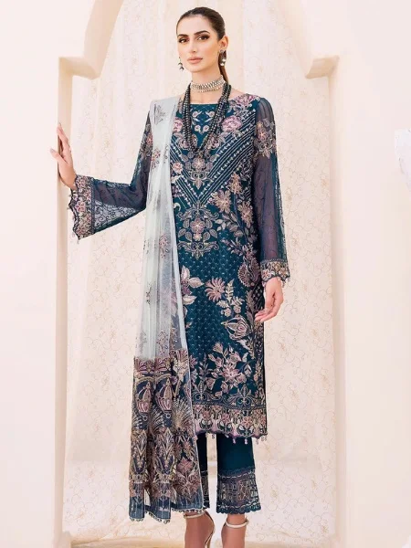 Ramsha F-2305 Pakistani Embroidered Chiffon Dress with Embroidered Net Dupatta