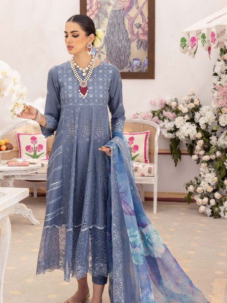 NUREH NAZ NF-39 Embroidered SCHIFFLI Dress with Organza Dupatta