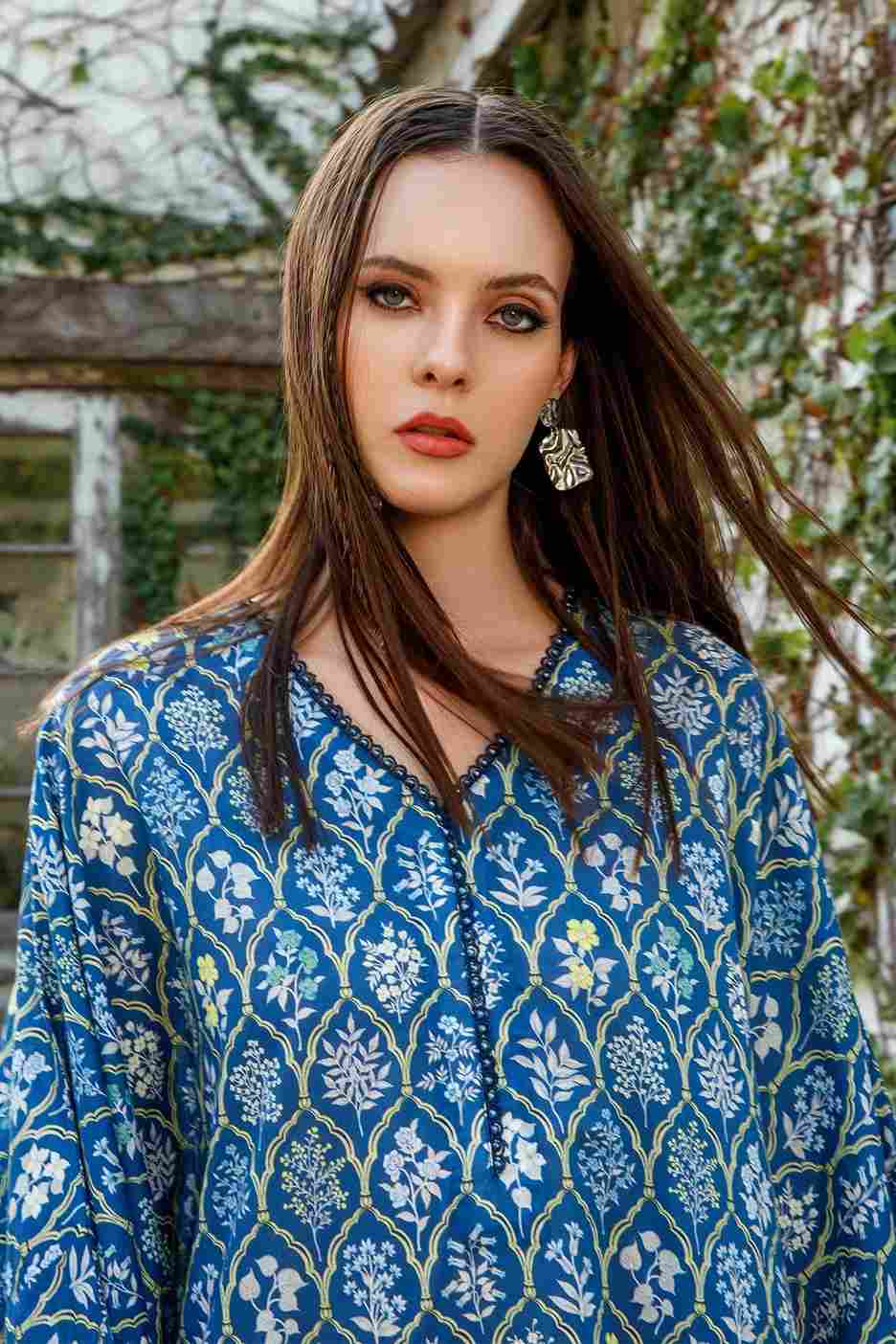 Maria B M basic luxury lawn blue 03-A 1 pieces at Shelai