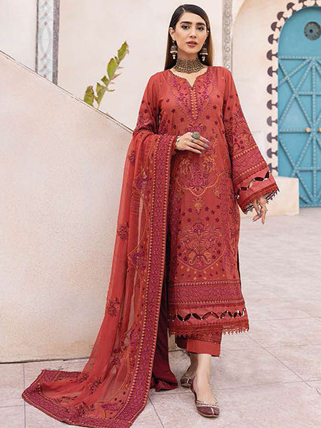 Johra Pinks JH-480 Embroidered Swiss Voile & Chiffon Dupatta