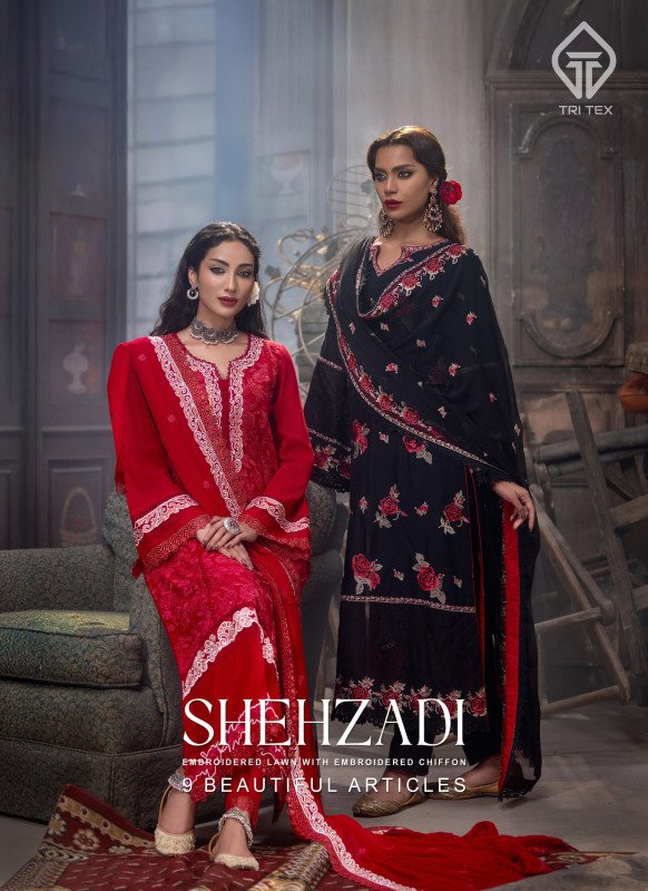 TriTex  Shehzadi Embroidered Lawn with Embroidered Chiffon