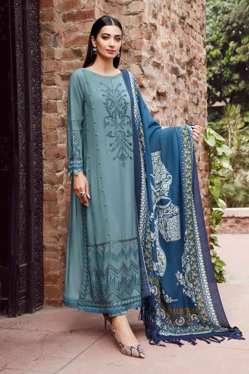 Maria B hunter green unstitched embroidered Shawls 3PC in BD 7A
