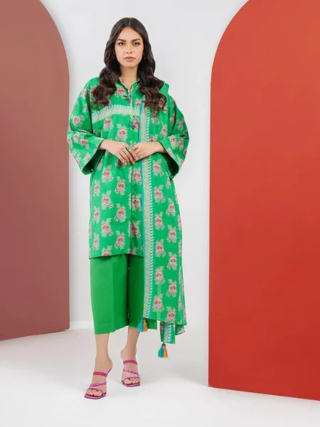 Al Karam Studio MS-10-23-Green 3 Pc Printed Cambric Suit With Doria Dupatta