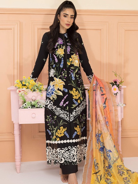 Asifa & Nabeel MIDNIGHT (ALV-03) Fully Embroidered Dyed lawn with Digital printed Dupatta on Polly Silk