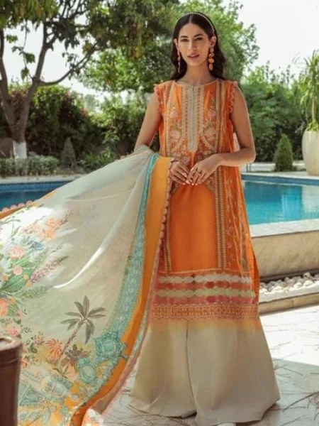 Ittehad NZ2211-SUT-ORN Embroidered Lawn with Silk Dupatta and cambric trouser