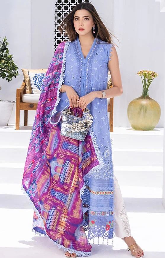 Alzohaib Rungkari embroidered printed A03 3 piece at Shelai