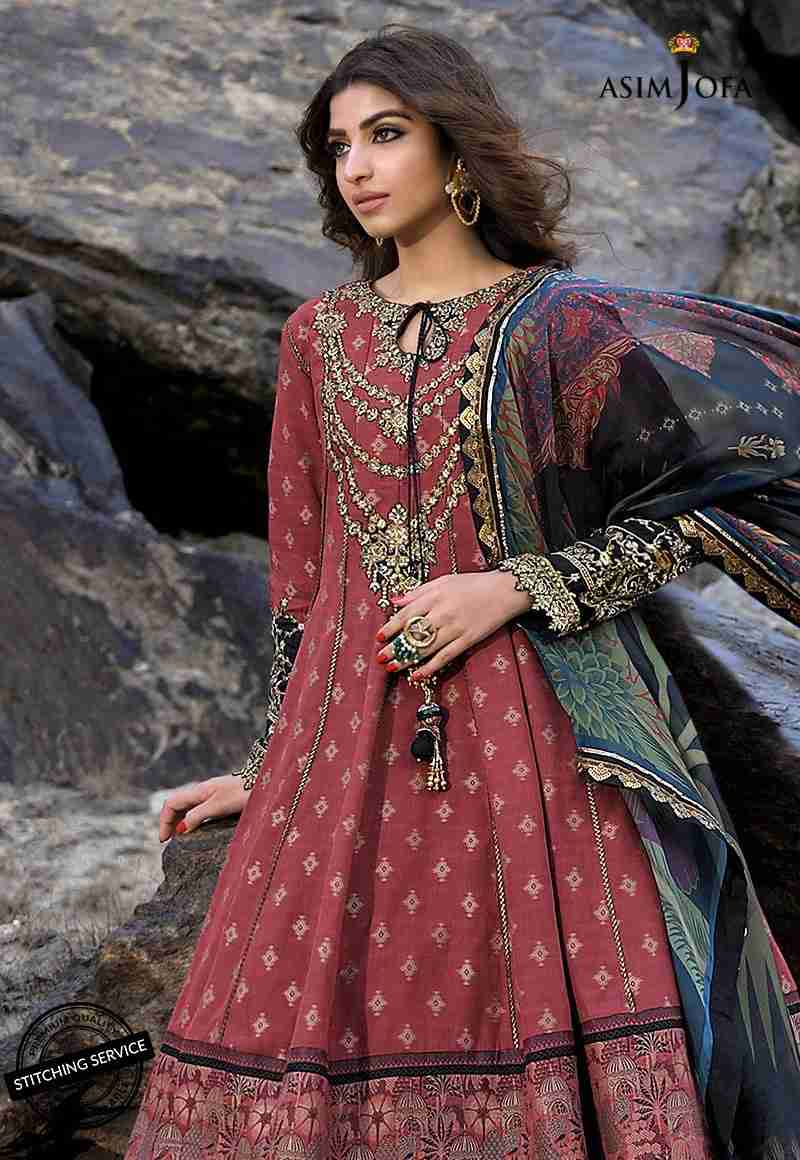 Asim Jofa maroon Shehar E Yaar Lawn 3 pieces available in Shelai