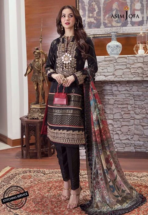 Asim Jofa black embroidered printed 3 pieces available in Shelai