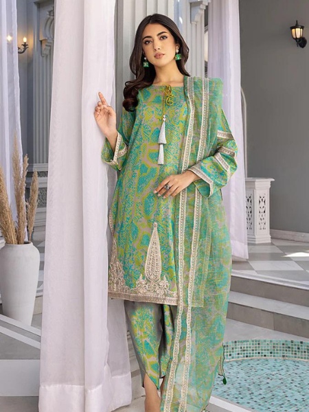 Charizma Sheen SH23-13 3-Pc Unstitched Embroidered Shirt with Embroidered Net Dupatta