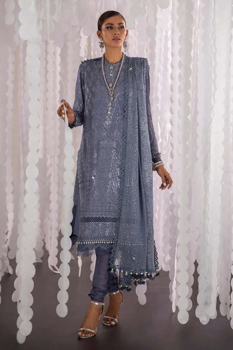 Sana Safinaz rich stone blue embroidered 3 pc available in Shelai