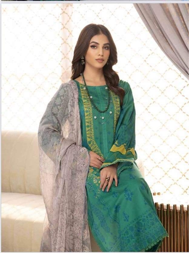 Charizma pine green printed embroidered 3pc available in Shelai